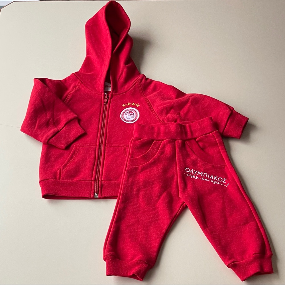 Olympiacos Baby Sweatshirt Sweatpants Set in Red